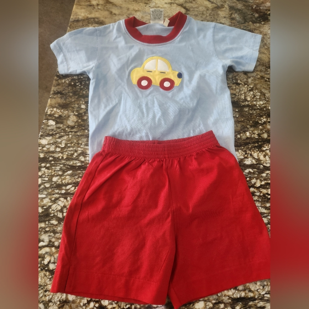 Kids Car Print Matching Set - Blue and Red